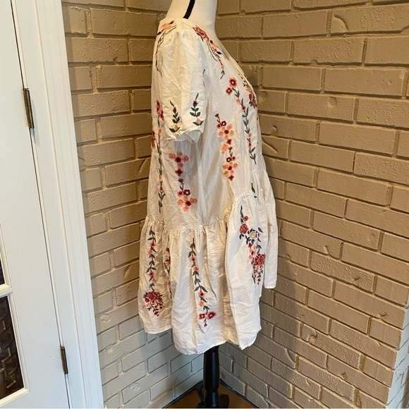 Zara Boho Cream Embroidered Floral Mini Pleated Dress/Tunic Bloggers Size Small - Picture 3 of 8